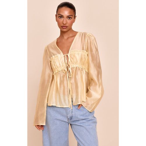 Blouse en mousseline de soie froncée nouée devant - PrettyLittleThing - Modalova
