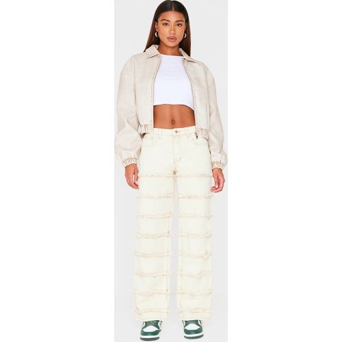 Jean large délavé gris pierre élimé à rayures et coutures apparentes | Taille 34 - PrettyLittleThing - Modalova