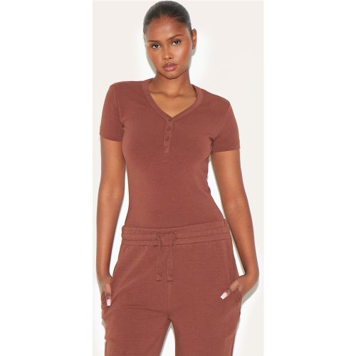 Body tissé deluxe à manches courtes et boutons | Taille XS - PrettyLittleThing - Modalova