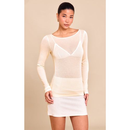 Top doux crème au beurre transparent à col ras et manches longues - PrettyLittleThing - Modalova