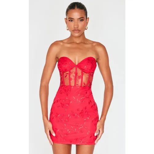Mini robe en mesh doublé fleuri style corset - PrettyLittleThing - Modalova