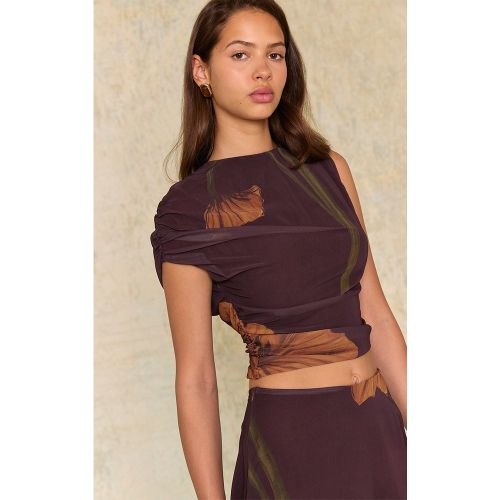 Top asymétrique en mousseline de soie fleurie - PrettyLittleThing - Modalova