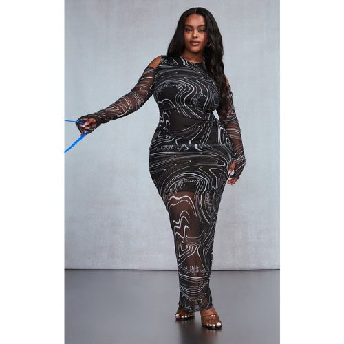 Plus Robe longue en mesh imprimé à épaules dénudées - PrettyLittleThing - Modalova