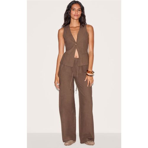Pantalon large en effet lin à cordons ajustables - PrettyLittleThing - Modalova