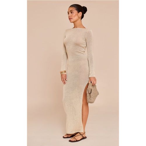 Petite Robe longue en maille tricot à dos ouvert noué et manches longues | Taille XS - PrettyLittleThing - Modalova