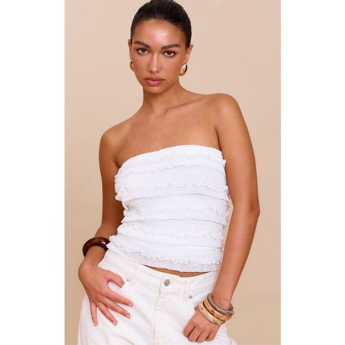 Top bandeau volanté blanc, Blanc - PrettyLittleThing - Modalova