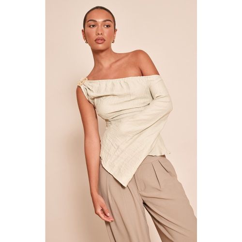 Top asymétrique tissé texturé à empiècement | Taille 40 - PrettyLittleThing - Modalova