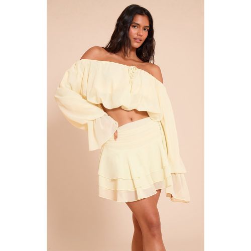 Top en mousseline de soie à col bardot et manches ballon - PrettyLittleThing - Modalova