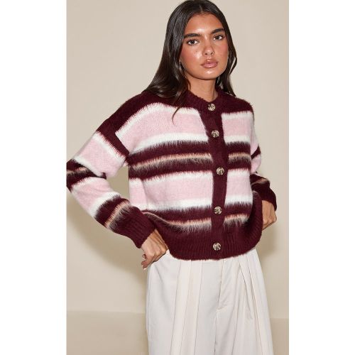 Cardigan en maille tricot brossée à rayures | Taille Large - PrettyLittleThing - Modalova