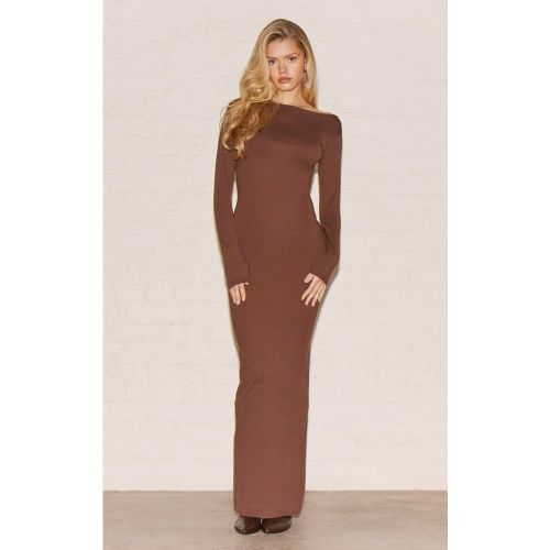 Robe longue basique en maille tricot à col asymétrique et manches longues | Taille XS - PrettyLittleThing - Modalova