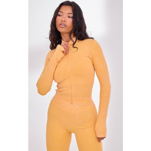 Veste de sport courte côtelée délavé javelisé sans coutures à zip - PrettyLittleThing - Modalova