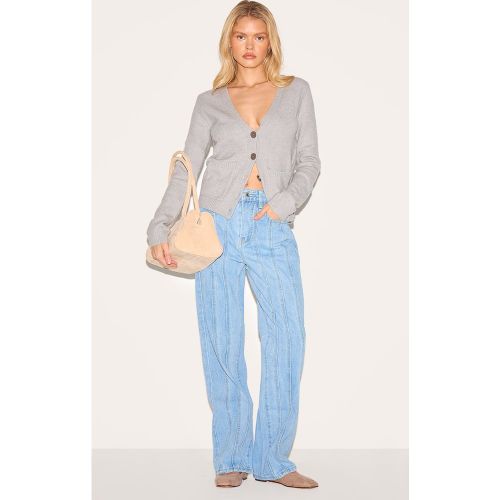 Jean droit délavé bleu clair à coutures contrastantes devant - PrettyLittleThing - Modalova