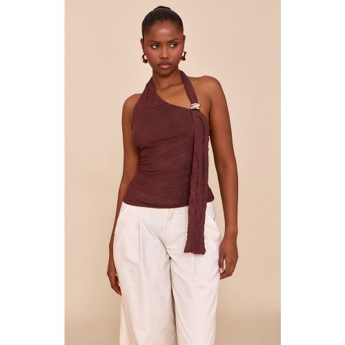Top long en mesh crêpé doublé chocolat à détail drapé - PrettyLittleThing - Modalova