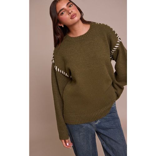 Pull en maille tricot à coutures en points de feston | Taille Large - PrettyLittleThing - Modalova