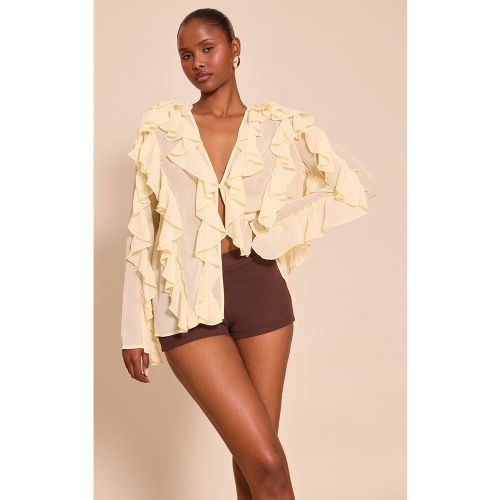 Blouse en mousseline de soie crème au beurre très volanté à manches longues - PrettyLittleThing - Modalova