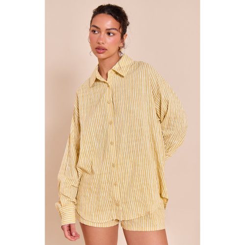 Chemise en effet lin à rayures et manches longues - PrettyLittleThing - Modalova