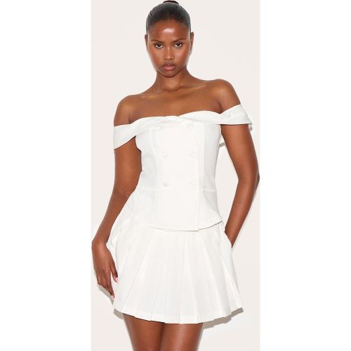 Combishort de tailleur style jupe-short plissé à col bardot et boutons - PrettyLittleThing - Modalova