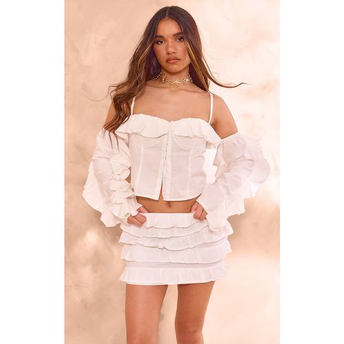 Mini jupe blanche en popeline de coton à étages - PrettyLittleThing - Modalova