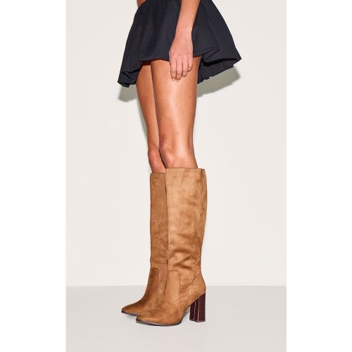 Bottes rondes en suédine à talon carré haut - PrettyLittleThing - Modalova