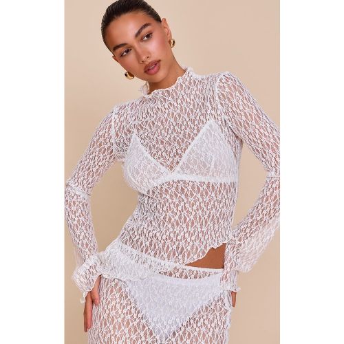 Top long asymétrique en dentelle blanche transparente - PrettyLittleThing - Modalova
