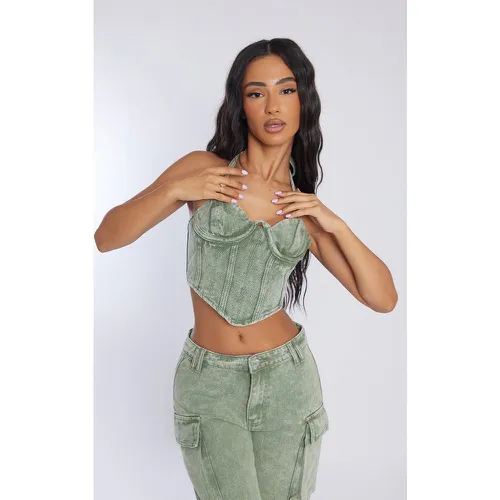 Petite Corset en jean délavé vert à détail coutures - PrettyLittleThing - Modalova