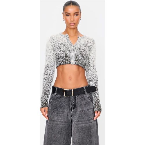 Cardigan court en maille tricot douce chinée à boutons | Taille Large - PrettyLittleThing - Modalova