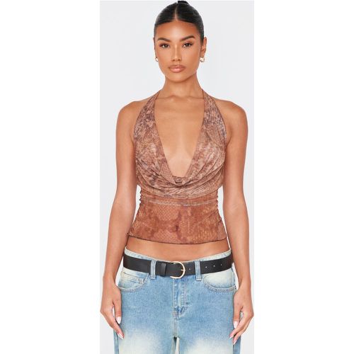 Crop top en mesh imprimé serpent à col bénitier et dos nu - PrettyLittleThing - Modalova