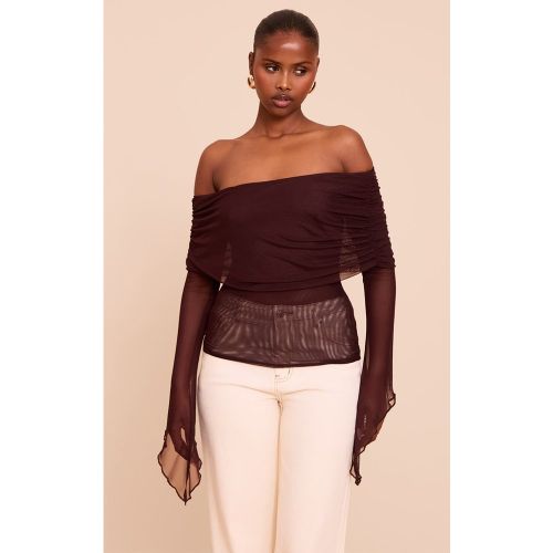 Top en mesh à détail replié et manches évasées - PrettyLittleThing - Modalova