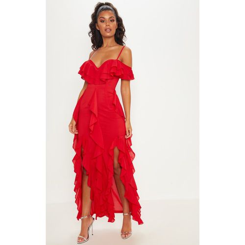 Robe longue volantée à épaules dénudées - PrettyLittleThing - Modalova