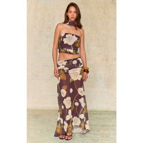 Jupe longue en mousseline de soie fleurie froncée - PrettyLittleThing - Modalova