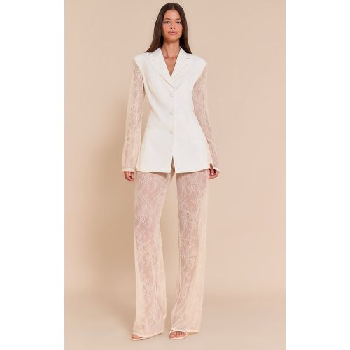 Pantalon droit en dentelle tissée blanche transparente à taille mi-haute - PrettyLittleThing - Modalova