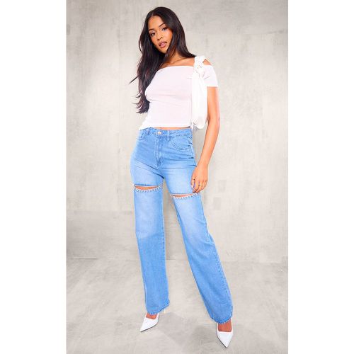 Tall Jean droit découpé bleu moyen délavé strassé - PrettyLittleThing - Modalova