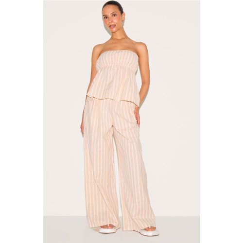 Petite Pantalon large fluide en effet lin à fines rayures - PrettyLittleThing - Modalova