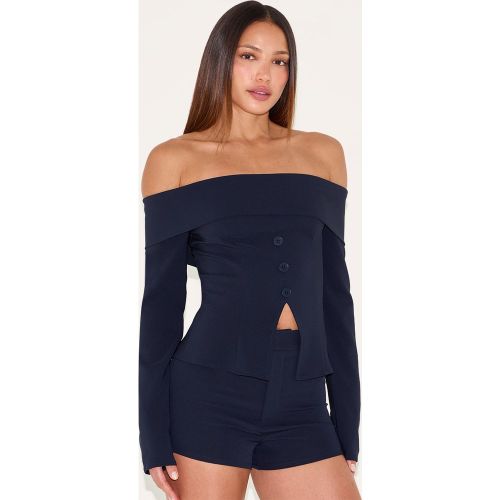 Tall Top de tailleur boutonné à col bardot et manches longues - PrettyLittleThing - Modalova
