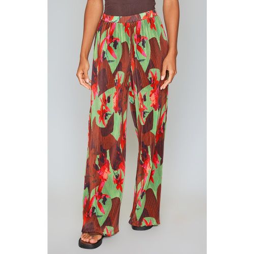 Pantalon large plissé imprimé fleuri abstrait à taille haute - PrettyLittleThing - Modalova