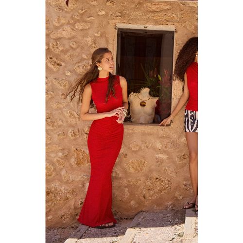 Robe mi-longue Détail Fronces en Mesh Col Montant - PrettyLittleThing - Modalova