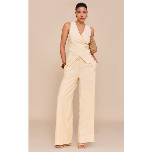 Pantalon large texturé plissé à taille mi-haute | Taille 34 - PrettyLittleThing - Modalova