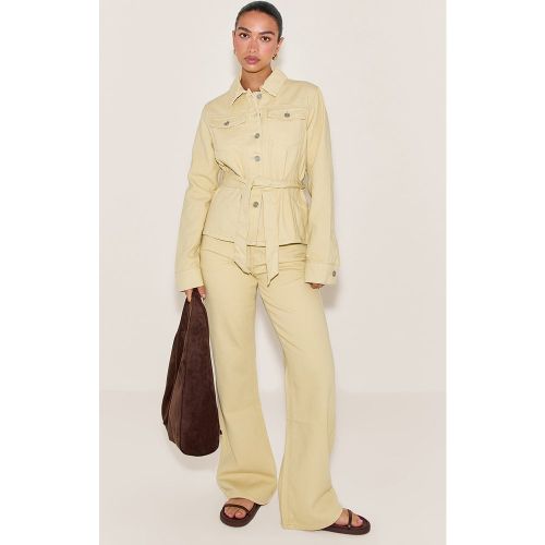 Jean flare crème au beurre à taille mi-haute et coutures contrastantes - PrettyLittleThing - Modalova