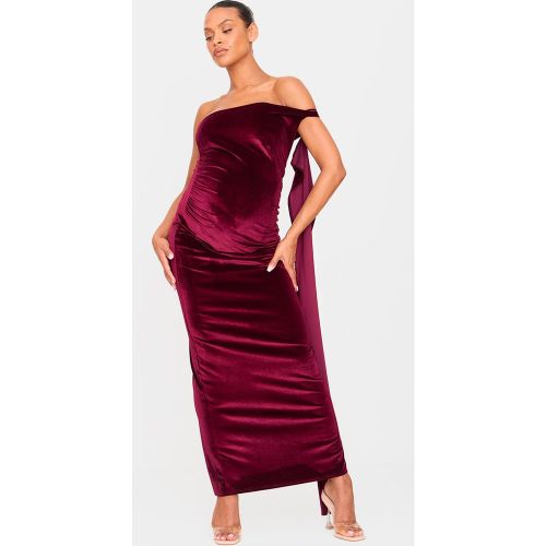 Maternité Robe de grossesse longue moulante en velours + à épaule unique drapée | Taille 34 - PrettyLittleThing - Modalova