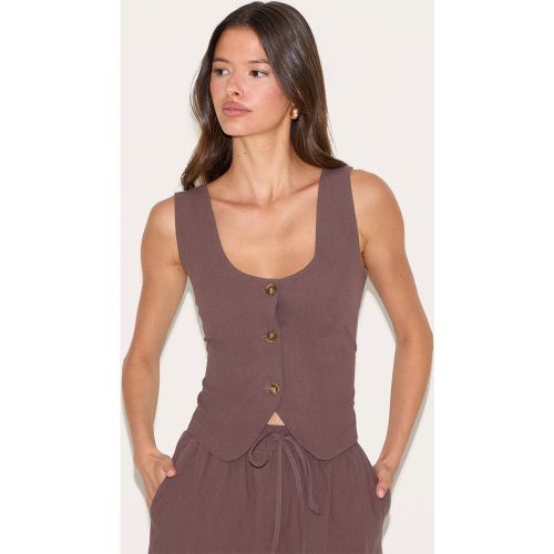 Gilet de tailleur ajusté en effet lin à col rond - PrettyLittleThing - Modalova