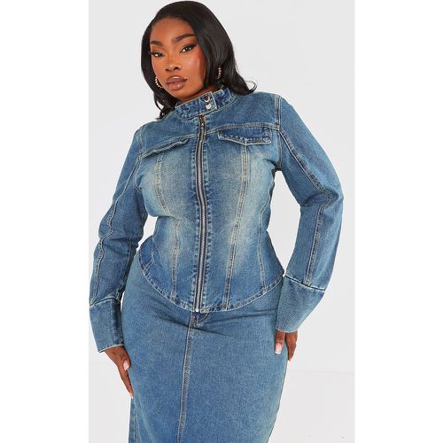 Plus Veste en jean ajustée vintage délavé à zip - PrettyLittleThing - Modalova