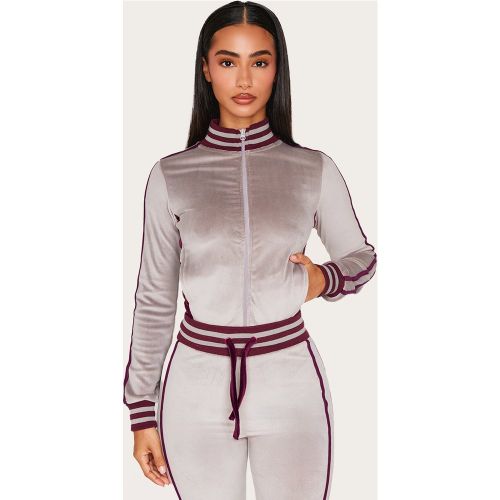 Petite Veste ajustée longue en velours à zip et parties contrastantes - PrettyLittleThing - Modalova