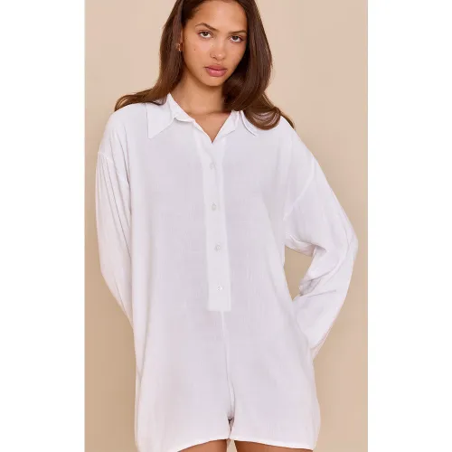 Combishort fluide en effet lin à détail chemise - PrettyLittleThing - Modalova