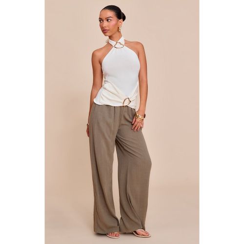 Pantalon fluide en effet lin à cordons ajustables - PrettyLittleThing - Modalova