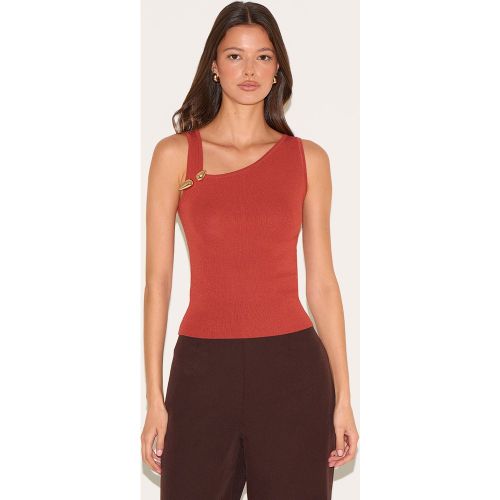 Top en maille fine à col asymétrique et empiècement doré - PrettyLittleThing - Modalova