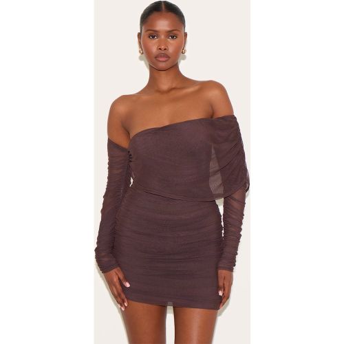 Mini robe asymétrique en mesh doublé à manches longues - PrettyLittleThing - Modalova
