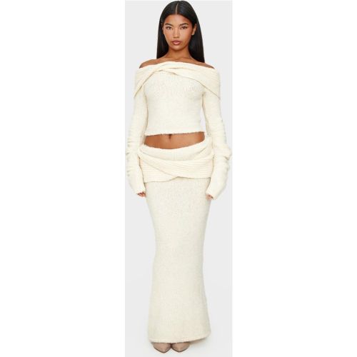 Jupe longue en maille boule douce repliée | Taille Large - PrettyLittleThing - Modalova