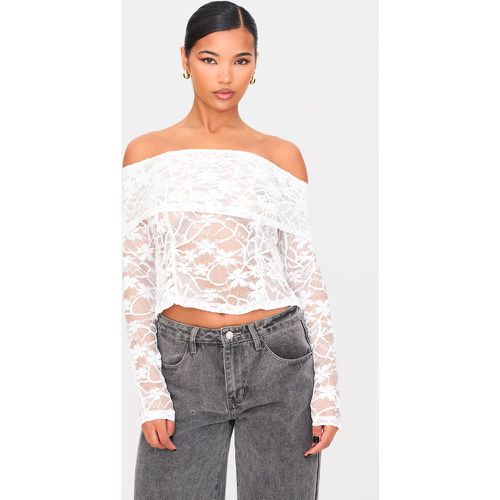 Top en dentelle blanche fendu à col bardot replié et manches longues - PrettyLittleThing - Modalova