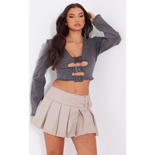 Top manches longues en jean délavé noir à découpes et détail boucles | Taille 38 - PrettyLittleThing - Modalova