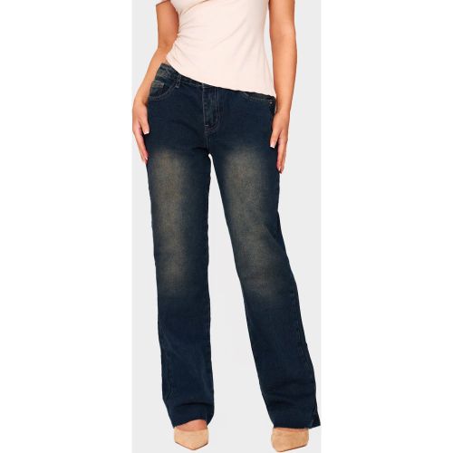 Petite Jean droit délavé bleu moyen à taille basse - PrettyLittleThing - Modalova